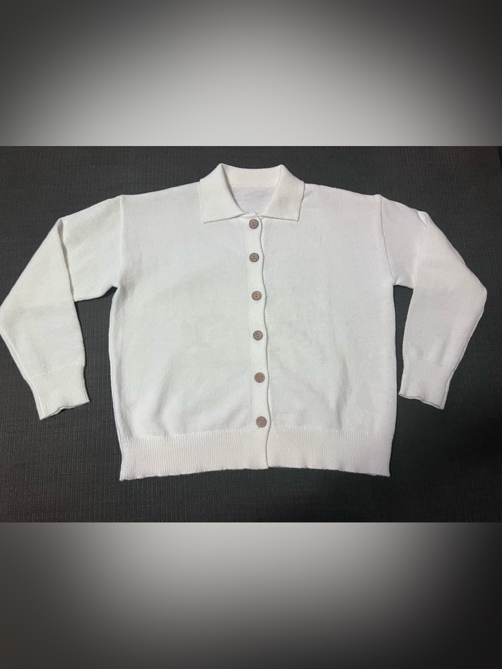 Button-Up Collared white Knit Cardigan